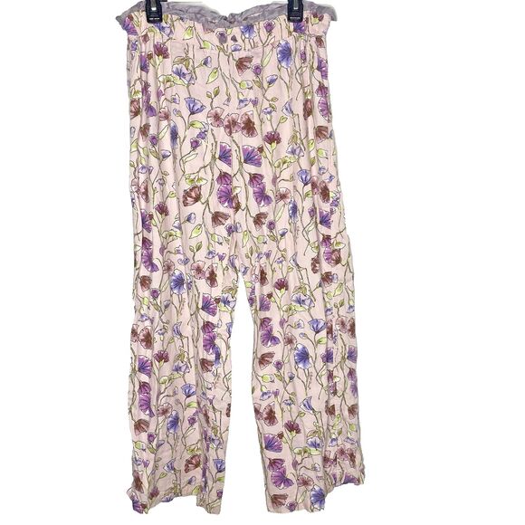 Victorias Secret Lounge Pajama Pants Silk Trim Wide Leg Floral Womens Sz M Pink - Picture 2 of 8